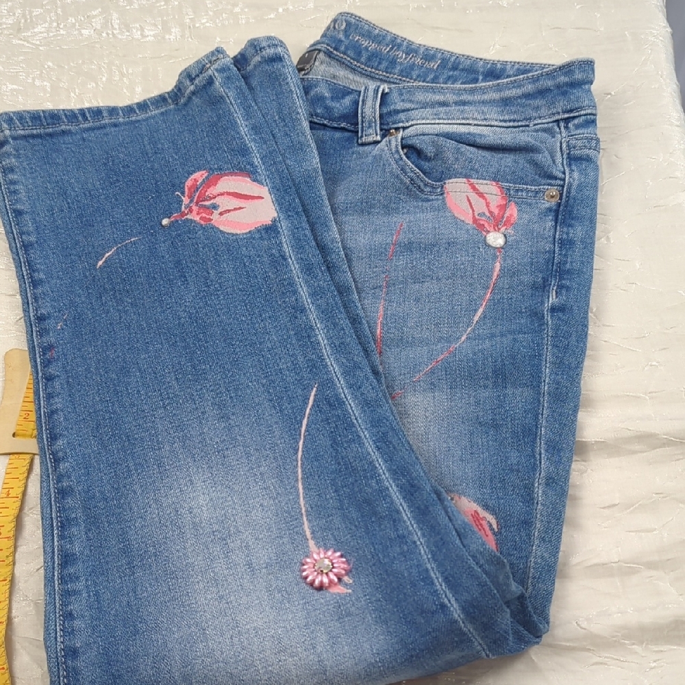 New York & Company Denim Jeans with Pink Floral Design
